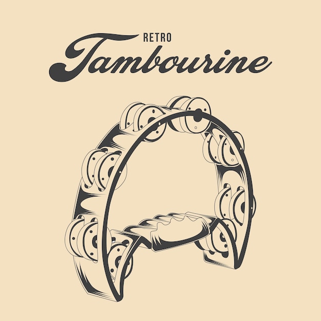 Retro vintage tambourine vector illustration