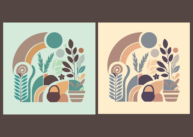 Vector retro vintage tegels vector kunstwerk hand tekenen eenvoudig ontwerp voor set van abstracte bloemenelementen