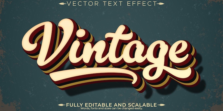 Vector レトロ ヴィンテージ テキスト エフェクト 編集可能な 70 年代と 80 年代のテキスト スタイル