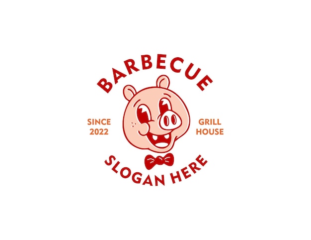 Retro vintage varken karakter mascotte logo barbecue grill sjabloon