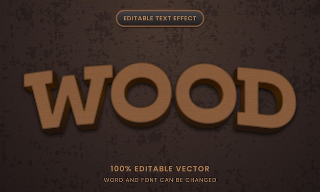 Vector retro vintage wood 3d graphic style editable text effect