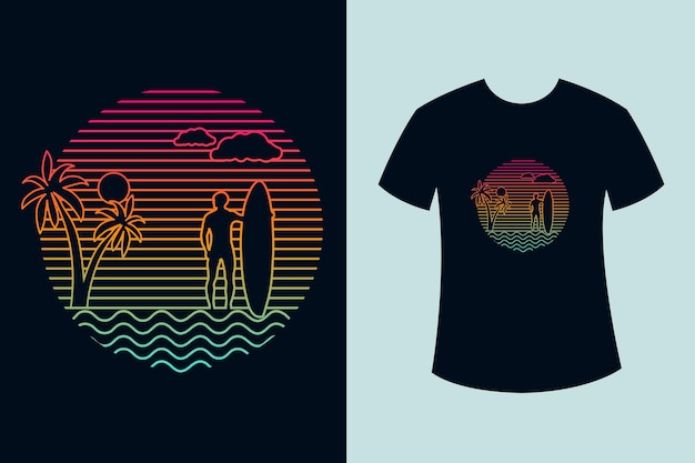 Retro vintage zomer surfen lijntekeningen vector t-shirt design