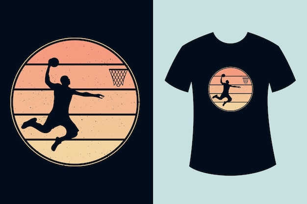 Retro vintage zonsondergang basketbal speler t-shirt ontwerpen