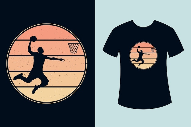 Vector retro vintage zonsondergang basketbal speler t-shirt ontwerpen