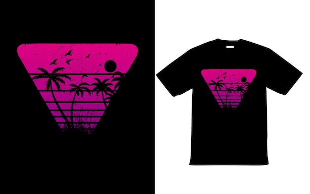 Retro vintage zonsondergang grunge gestreept T-shirt ontwerp voor de zomer