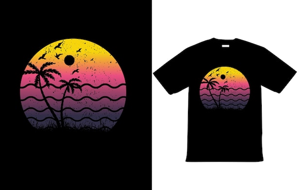 Retro vintage zonsondergang grunge gestreept T-shirt ontwerp voor de zomer