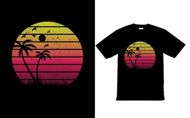 Retro vintage zonsondergang grunge gestreept T-shirt ontwerp voor de zomer