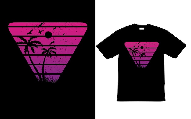 Retro vintage zonsondergang grunge gestreept T-shirt ontwerp voor de zomer