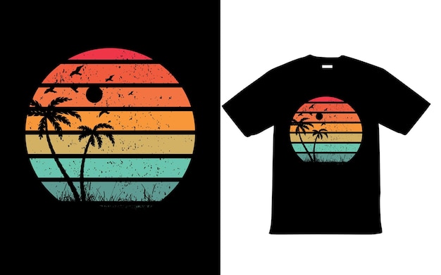 Retro vintage zonsondergang grunge gestreept T-shirt ontwerp voor de zomer