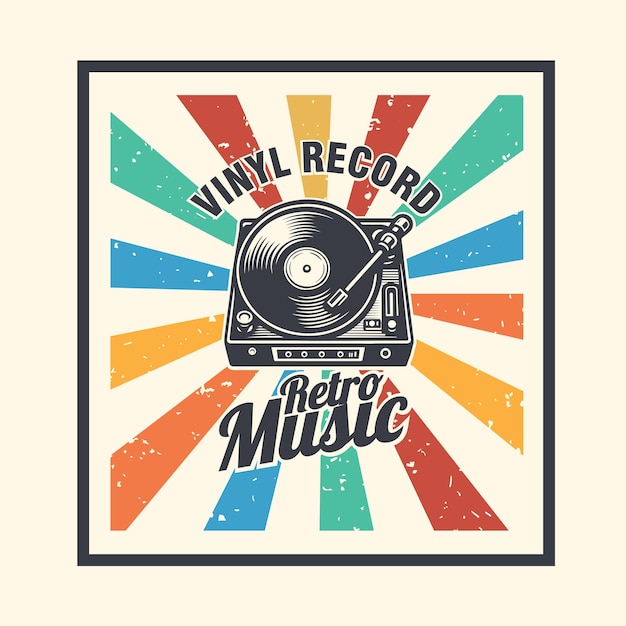 Vector retro vinyl music player record vintage badge logo vector illustration