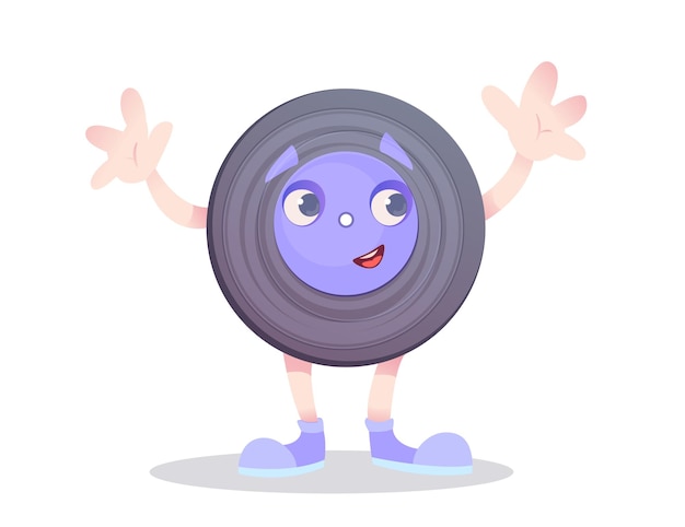 Vector retro vinyl record in the form of a humanized cute funny smiling and waving hands fictional