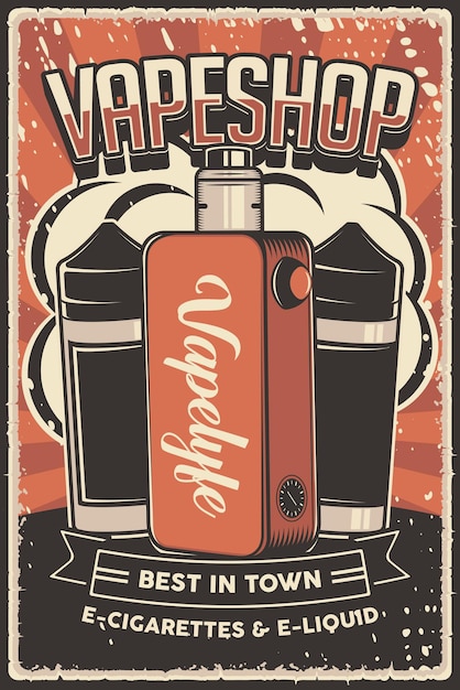 Retro vloeistof en vape mod poster teken