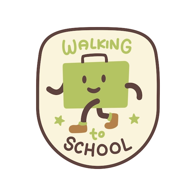 Retro walking to school sticker illustration