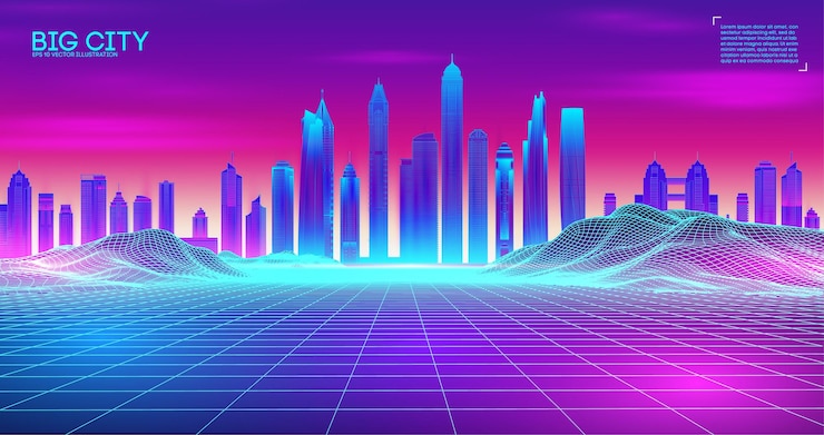 Vector retro wave background80s future retro synth illustration beach poster futuristic background
