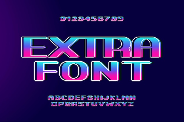 Retro wave bold font with holographic glow effect pop art stylized text with white contour old