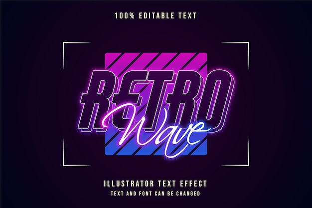 Retro wave,editable text effect pink gradation purple blue neon text style