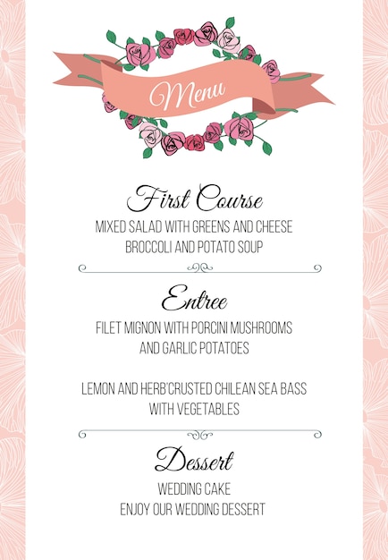 Vector retro wedding menu