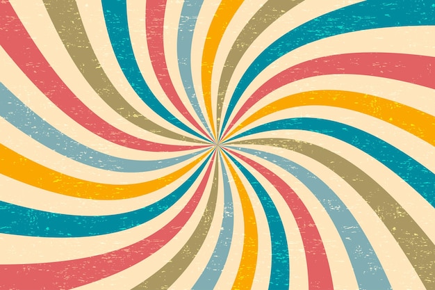 Retro wervelende stralen achtergrond 70s stijl met grunge textuur