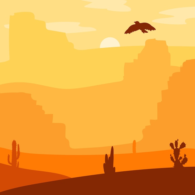 Vector retro wild west desert. vintage zonsondergang in de prairie