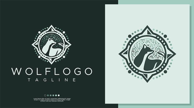 Retro wolf logo design template. Adventure wolf logo vector template.