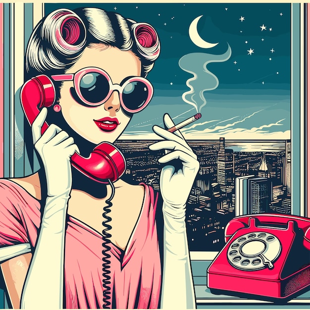 retro woman calling illustration