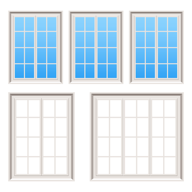 Retro wooden windows   illustration on white background