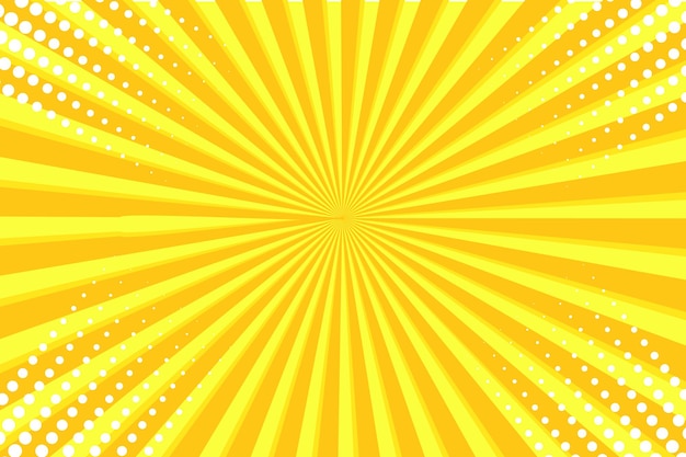 Retro yellow background with rays and halftone dots Vintage background in pop art comic style