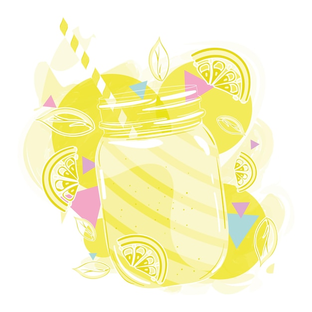 Vector retro yellow smoothie on jar with lemon fruit vector