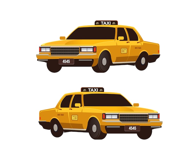 Retro yellow taxi cabs set