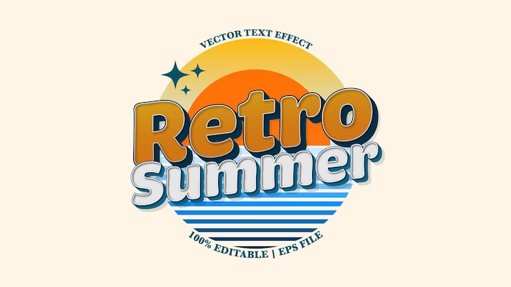 Vector retro zomer vintage bewerkbare tekst effect sjabloon 3d stijl