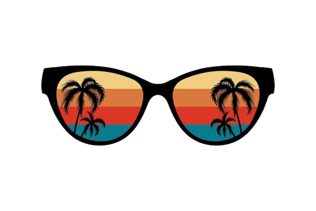 Retro zonnebril met palmboomzonsondergang