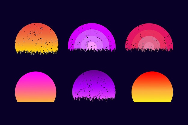 Retro-zonsondergangcollectie in de stijl van de jaren 80 en 90