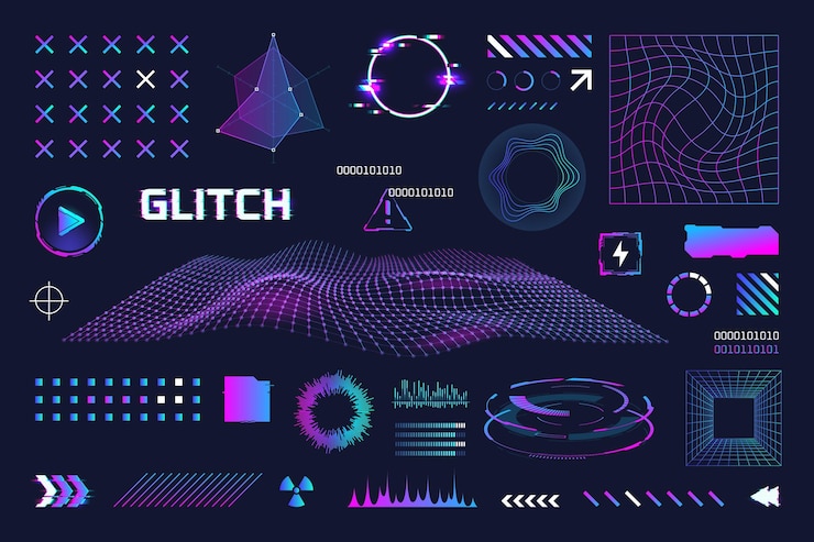 Вектор ретрофутуристические элементы геометрический элемент y2k искаженная сетка для ретро-аркады или виртуальной игры неоновый рейв 80-х киберпанк сюрреалистический мемфис будущее векторная иллюстрация перспективы волновой сетки