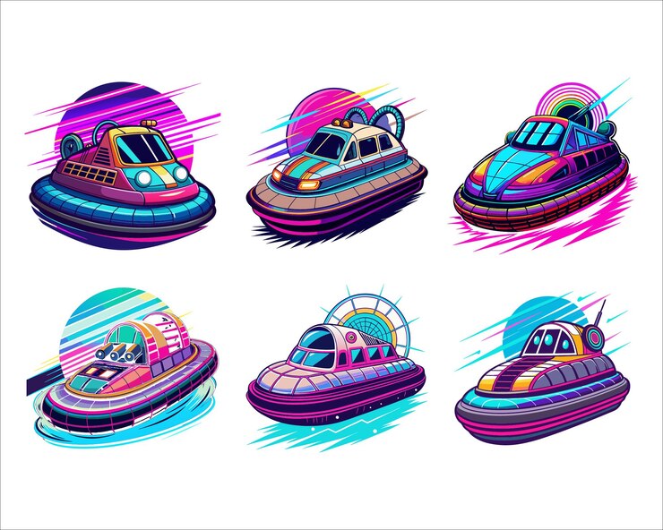 Vector retrofuturistic hovercraft sticker