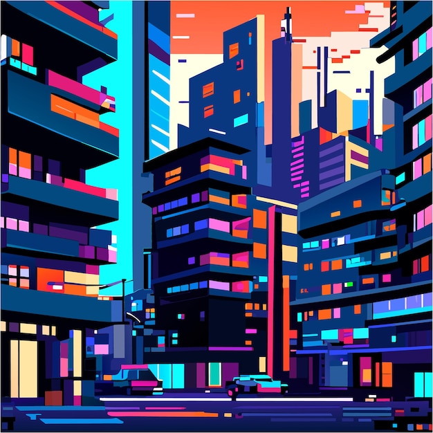 RetroFuturistic Neon Streets in Glitchy Pixel Art