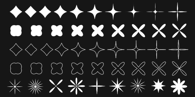 レトロフューチャーな光沢のあるアイコン コレクションが並んでいっぱいの星の数字のセット抽象的なクールな記号 v