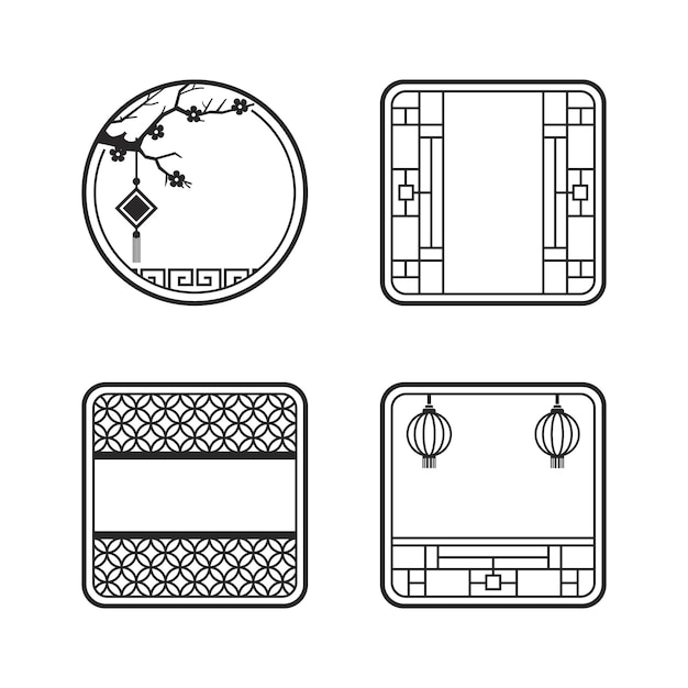 Retrostijl cirkel Chinese patroon frame vector illustratie set