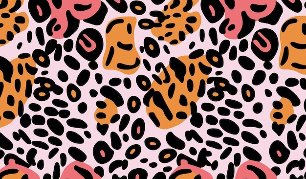 Retrostyle bright seamless leopard print pattern with blackpink shapes Perfect for fashionhome d