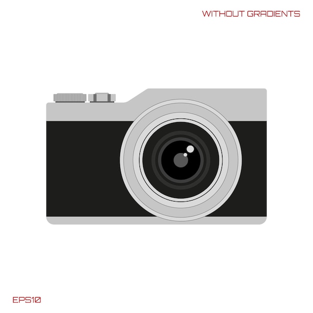 The retrostyle camera without gradients or transparency is isolated on a white background