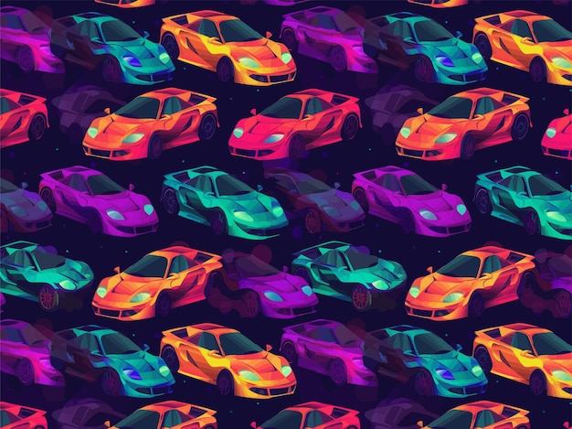 Retrowave cars seamless pattern repeating infinite illustration background ddesign