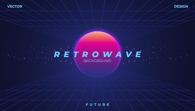 Vettore retrowave cyber neon sfondo paesaggio anni '80 in stile.