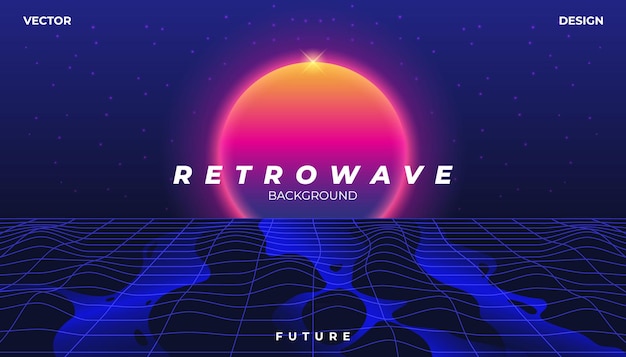 Retrowaveサイバーネオン背景風景80年代スタイル。