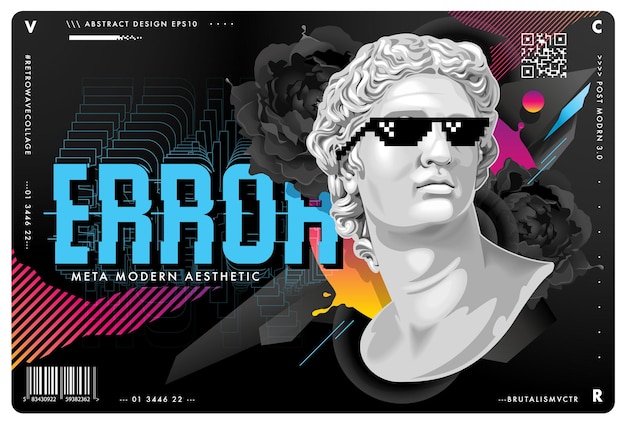 Vettore design retrowave con statua in occhiali da sole