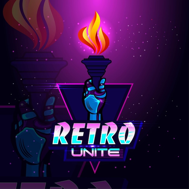 Retrowave или объединение эстетической иллюстрации винтажного градиентного цвета реалистичный ручной фонарик