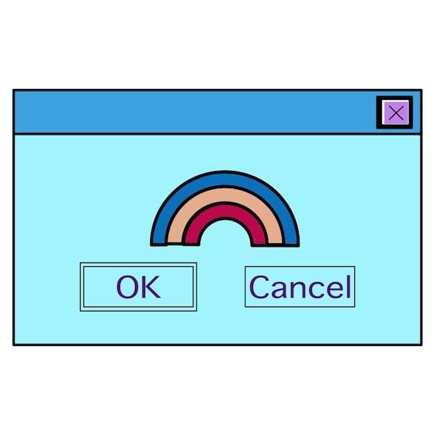 Desktop pc retrowave con finestre di messaggio ed elementi dell'interfaccia utente popup elementi dell'interfaccia utente