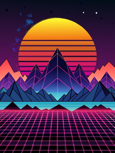 retrowavevectorlandschap achtergrond 11