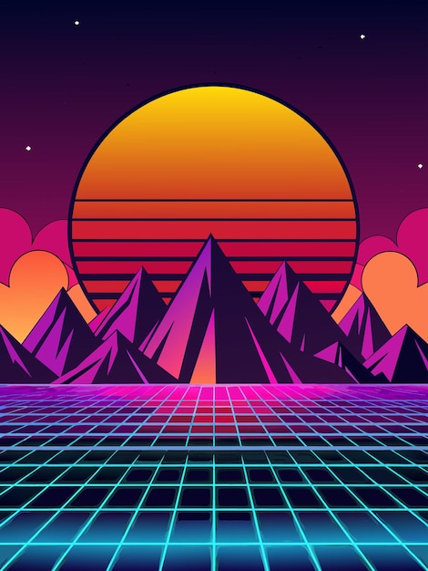 retrowavevectorlandschap achtergrond 3