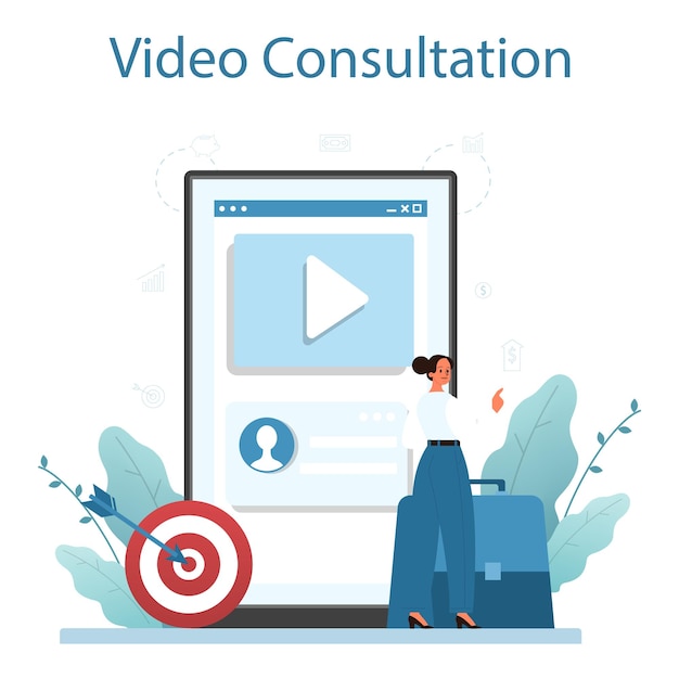 Return on business online service or platform profitability of a business project idea of business success video consultation flat vector illustration