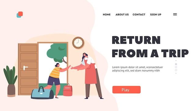 Return from a Trip Landing Page Template Happy Mother Meet Daughter Carrying Luggage As she Return Home