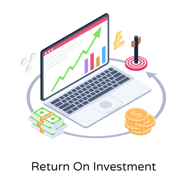 Premio di ritorno sull'investimento e illustrazione isometrica modificabile